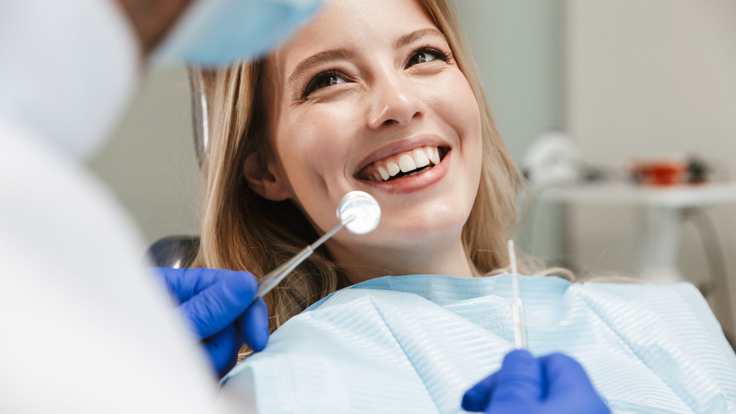 Sitting in dental chair