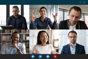 Team working by group video call share ideas