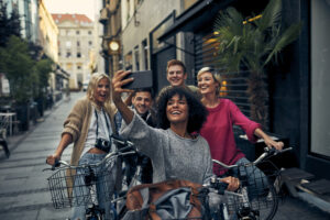 Group travelling with bicycles