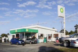BP Ventures concept. BP logo on petrol station sign