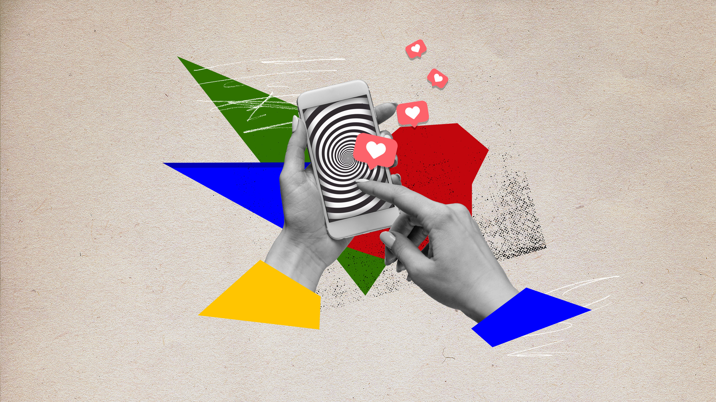 Graphic showing a person pressing a like button on social media